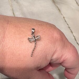 Sterling Silver Dragonfly Pendant with Crystal Baguettes